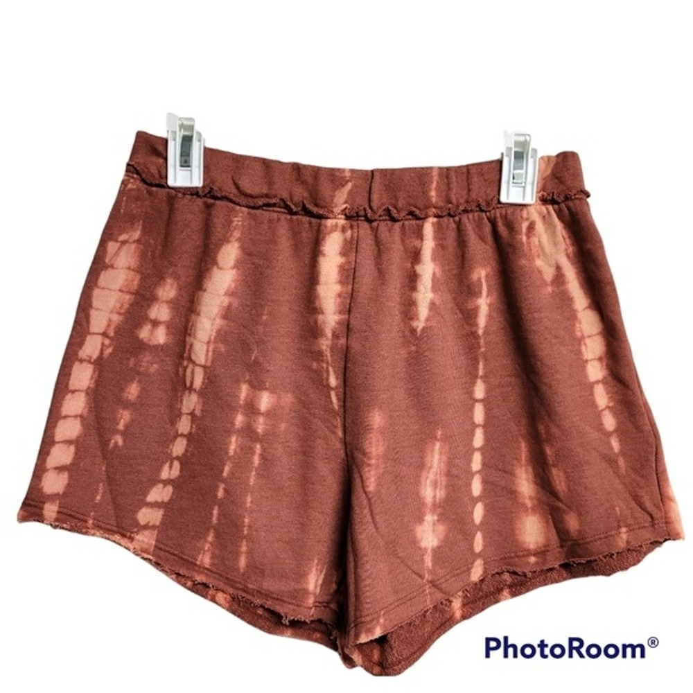 Maronie Rustic Red Orange Bleached Tie Dye Pull On Lounge Shorts Raw Hem Small